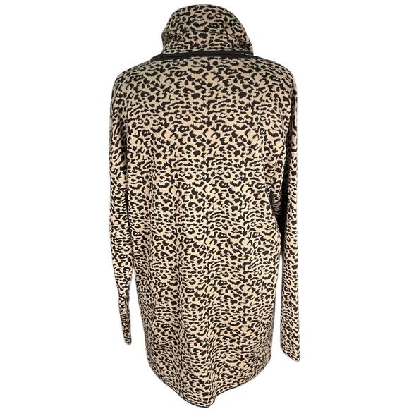 Calvin Klein Cowl Neck Tunic Sweater Medium Black Camel Cheetah Leopard Print - Picture 2 of 10